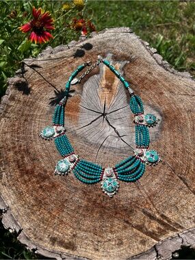 Turquoise Beaded Statement Necklace - Unbranded